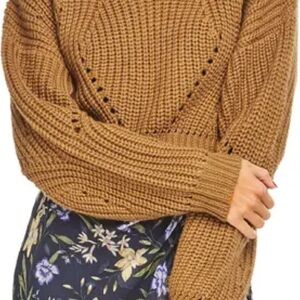 Astr Chunky Scoop Neck Sweater - Camel Brown